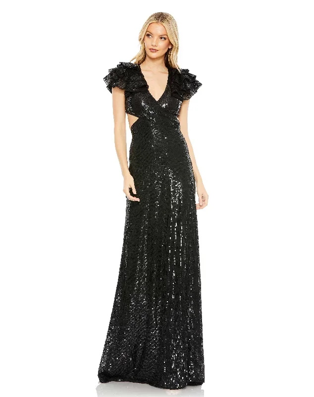 Sequined Ruffled Cut Out Lace Up Gown - FINAL SALE