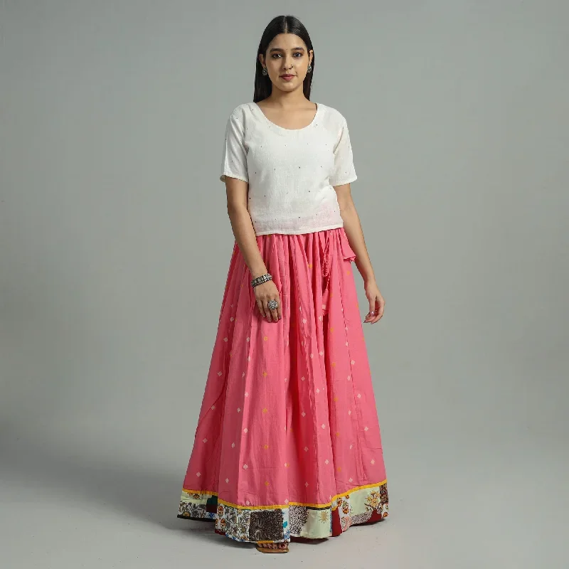 Pink - Jacquard Patchwork 24 Kali Cotton Long Skirt 24