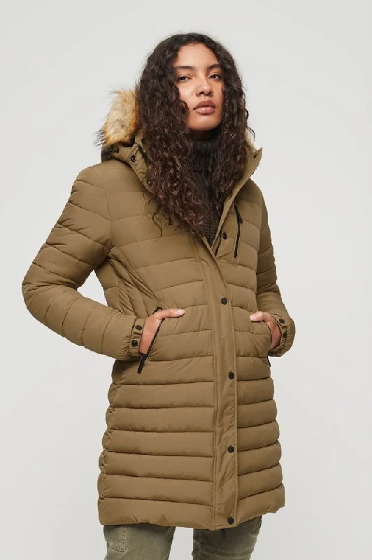 Fuji Hooded Mid Length Puffer | Sandstone Brown