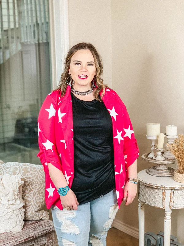 Last Chance Size Small | Out Of Office Star Print Open Front Blazer with Long Sleeves in Hot Pink | ONLY 1 LEFT!