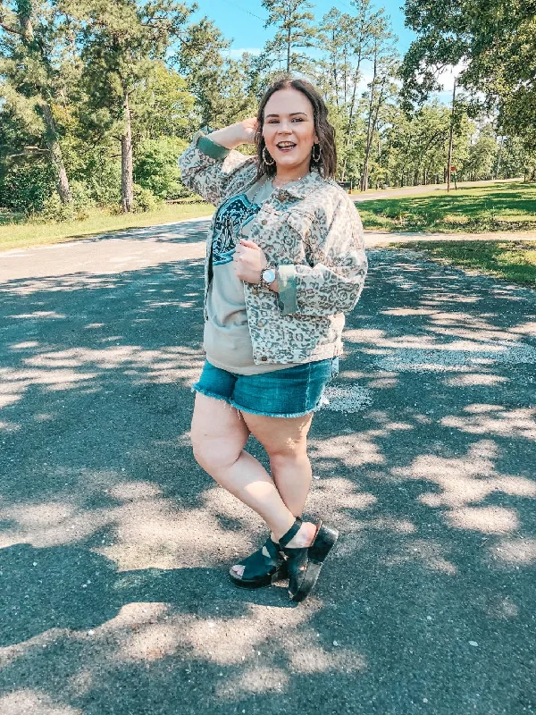 On The Upward Denim Button Up Jacket in Leopard