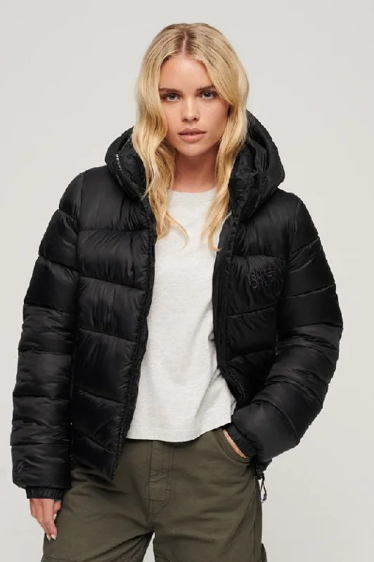 Sports Puffer Bomber Jacket | Black