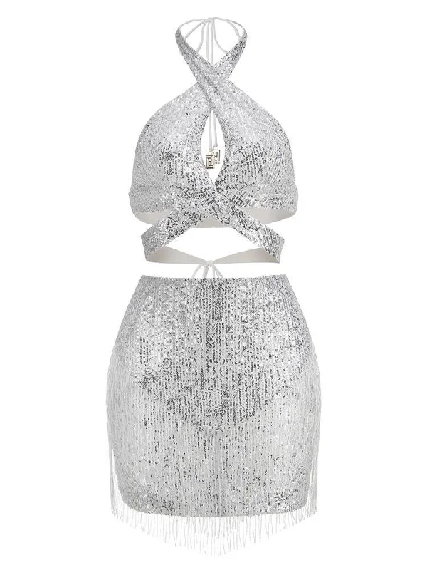 altalune-halterneck-sequin-skirt-set-in-silver