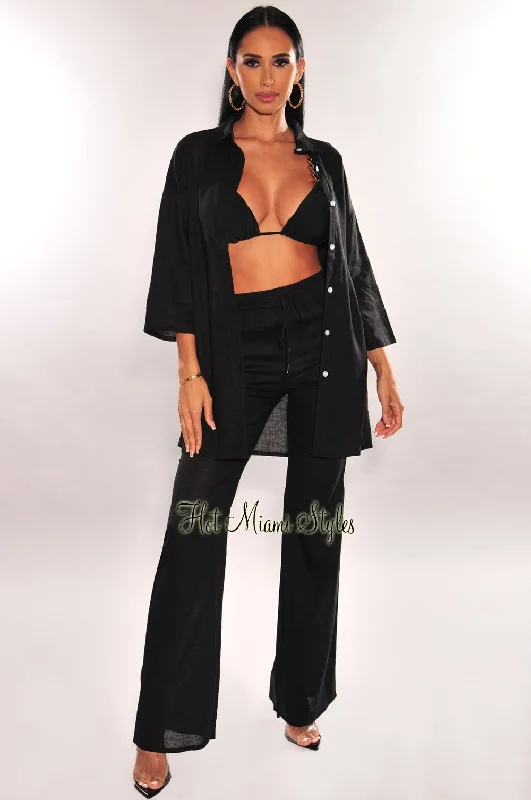 black-linen-collared-button-up-sleeves-palazzo-pants-two-piece-set