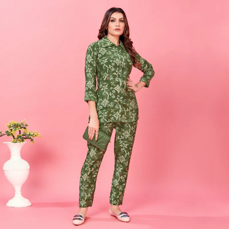 bottle-green-floral-printed-chanderi-co-ord-set