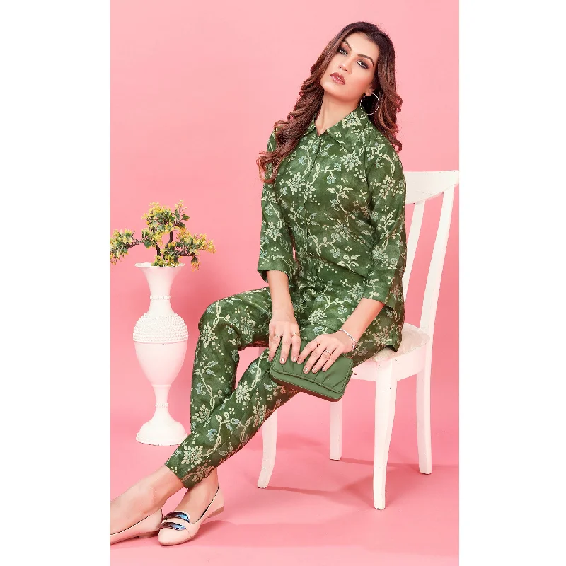 bottle-green-floral-printed-chanderi-co-ord-set