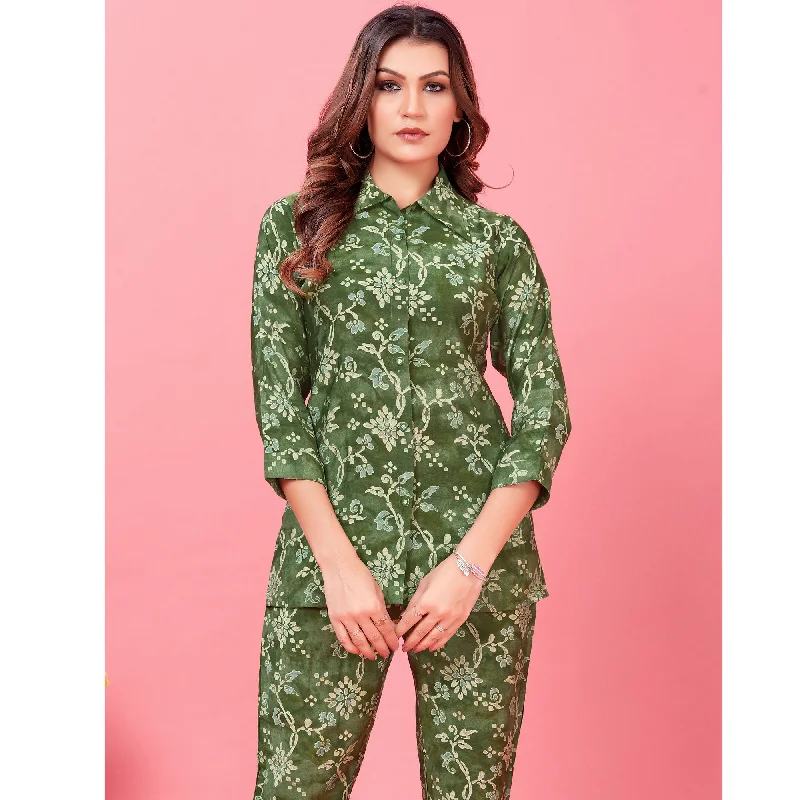 bottle-green-floral-printed-chanderi-co-ord-set