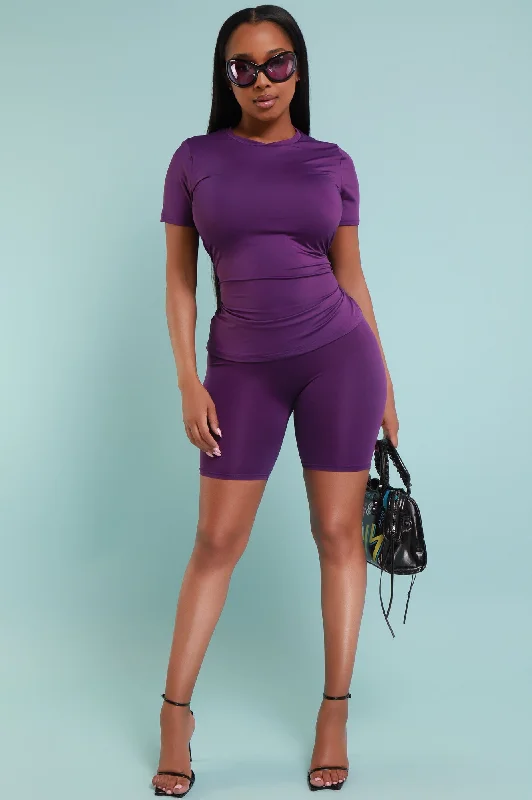 More Love Short Sleeve Biker Set - Purple