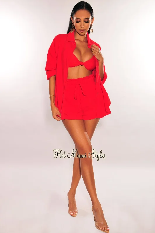 red-collared-button-up-long-sleeve-shorts-two-piece-set