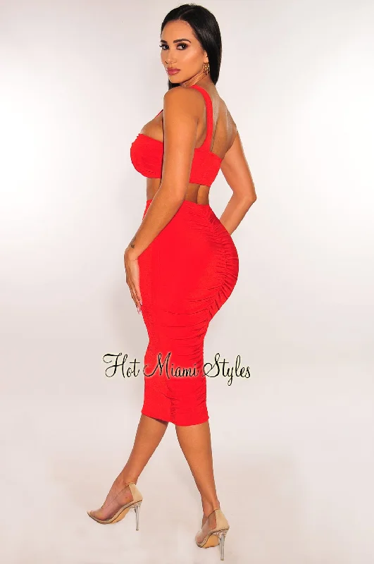 red-ribbed-shimmery-one-shoulder-ruched-back-skirt-two-piece-set