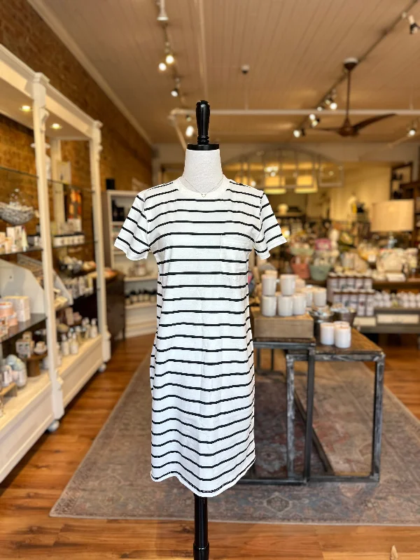 Raiya Dress in Off White Black Stripe