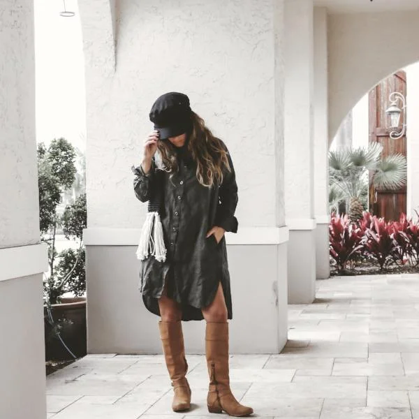 Harper Linen Shirt Dress in Khaki