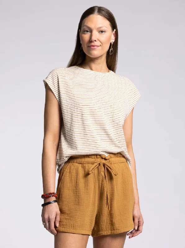 Mae Top in Bone Brown Stripe