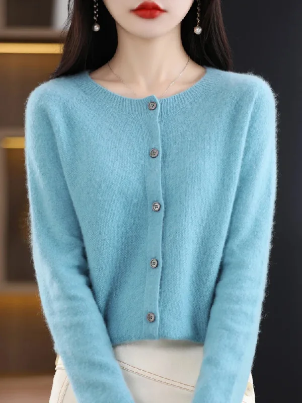 New Fashion Autumn 100% Pure Merino Wool Womens O-neck Cardigan Cashmere Sweater 2023 Female Clothing Grace Knitwear Korean Tops