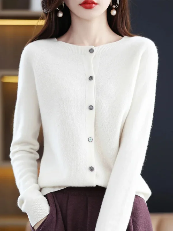 New Fashion Autumn 100% Pure Merino Wool Womens O-neck Cardigan Cashmere Sweater 2023 Female Clothing Grace Knitwear Korean Tops