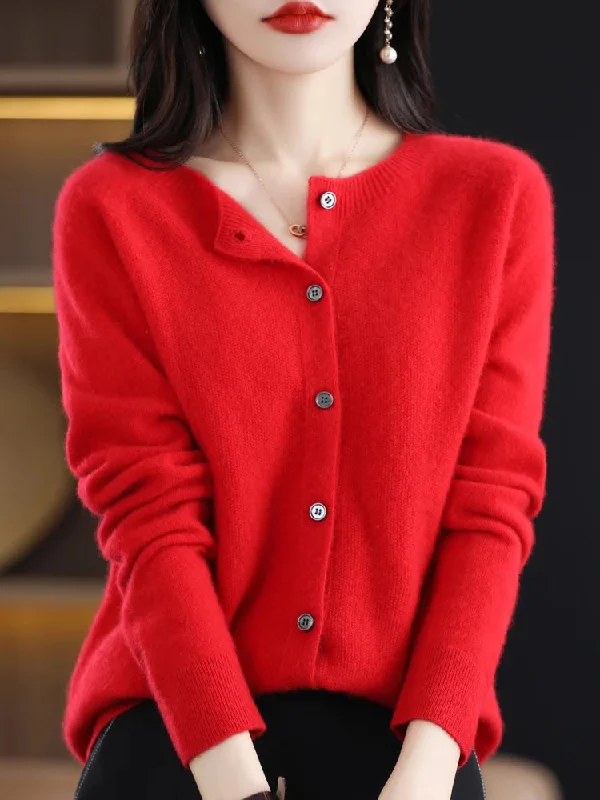 New Fashion Autumn 100% Pure Merino Wool Womens O-neck Cardigan Cashmere Sweater 2023 Female Clothing Grace Knitwear Korean Tops