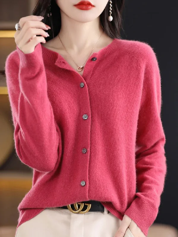 New Fashion Autumn 100% Pure Merino Wool Womens O-neck Cardigan Cashmere Sweater 2023 Female Clothing Grace Knitwear Korean Tops