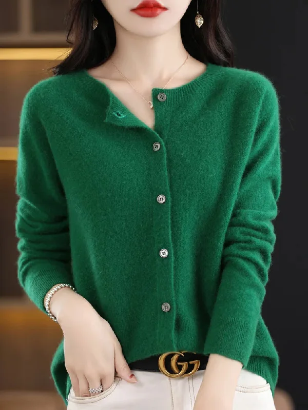 New Fashion Autumn 100% Pure Merino Wool Womens O-neck Cardigan Cashmere Sweater 2023 Female Clothing Grace Knitwear Korean Tops