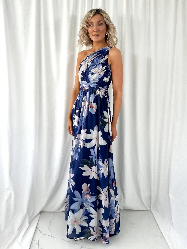 Ashley Maxi Dress with Draped One Shoulder Top - Navy