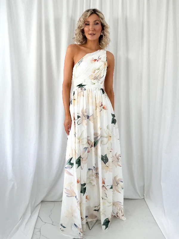 Ashley Maxi Dress with Draped One Shoulder Top - White