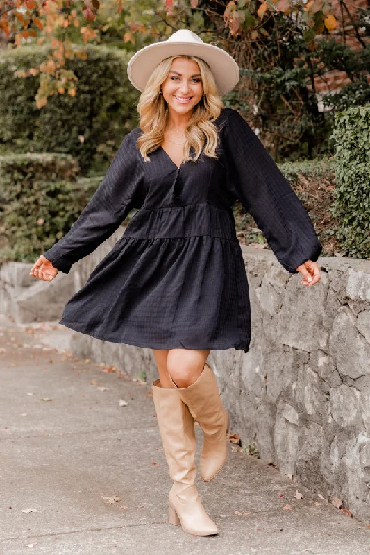 Your Purpose Black V-Neck Long Sleeve Tiered Mini Dress SALE