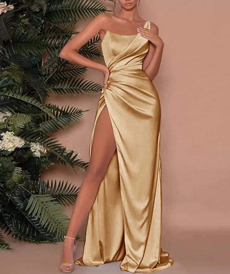 Champagne Satin Maxi Dress