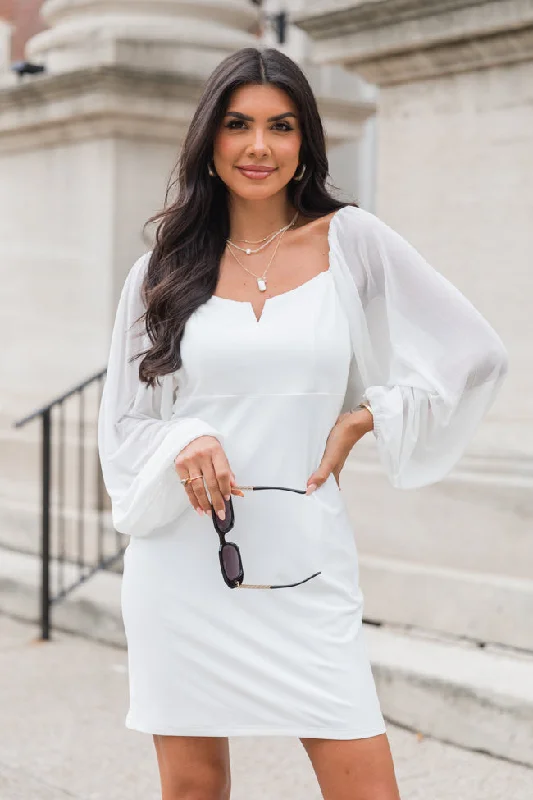 Last Fling White Sheer Sleeve Mini Dress FINAL SALE