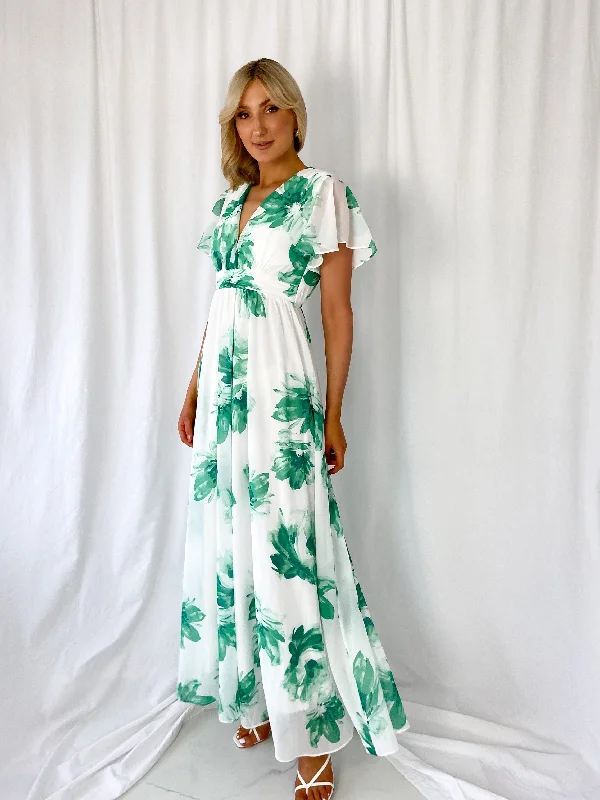 Vicky Maxi Floral Dress - White and Green