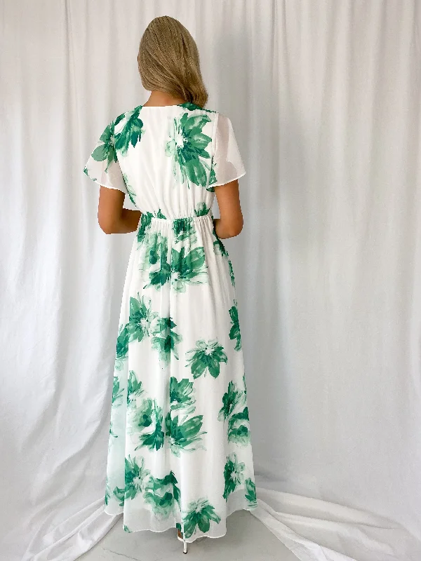 Vicky Maxi Floral Dress - White and Green