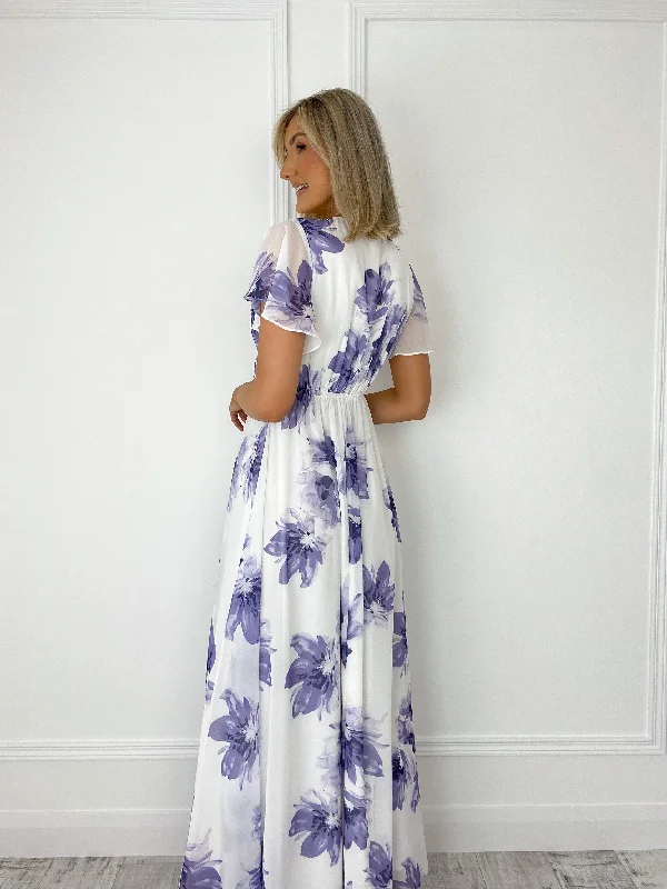 Vicky Maxi Floral Dress - White and Purple