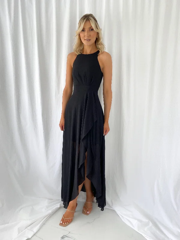 Maria Maxi Dress with Ruffle Skirt - Black