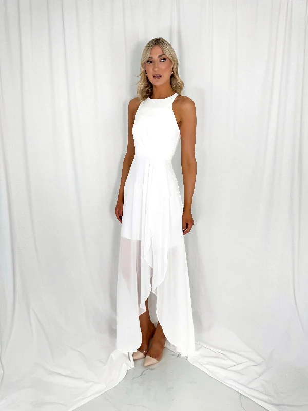 Maria Maxi Dress with Ruffle Skirt - - White