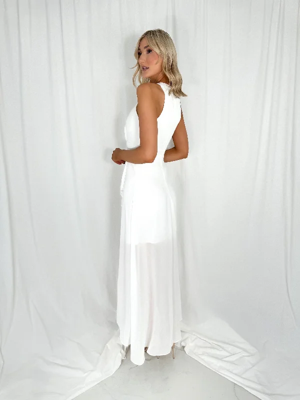 Maria Maxi Dress with Ruffle Skirt - - White