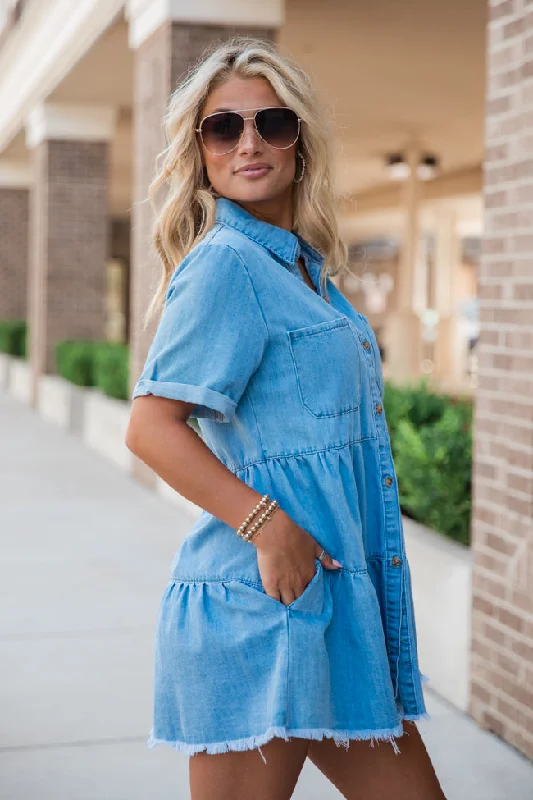 Maybe Another Time Medium Wash Chambray Mini Dress SALE