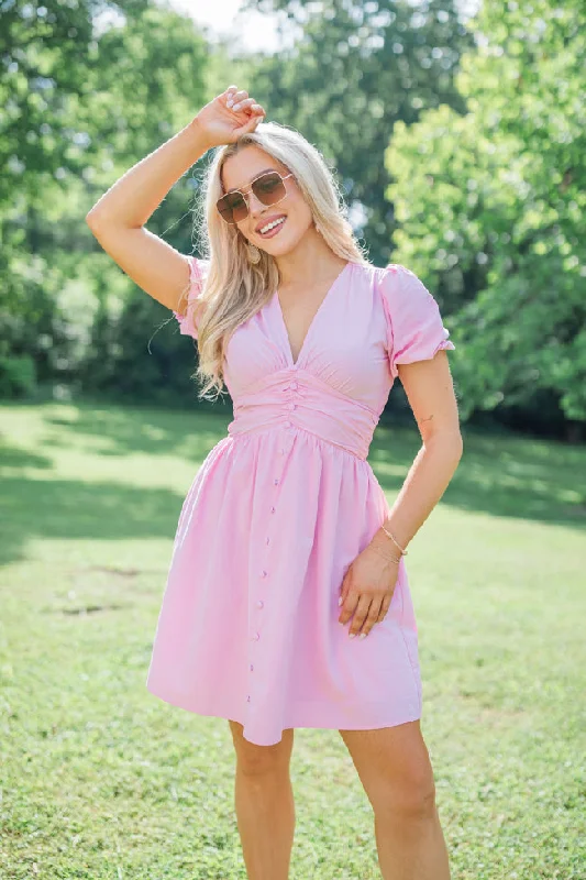 Never Bothered Pink Button Detail Mini Dress