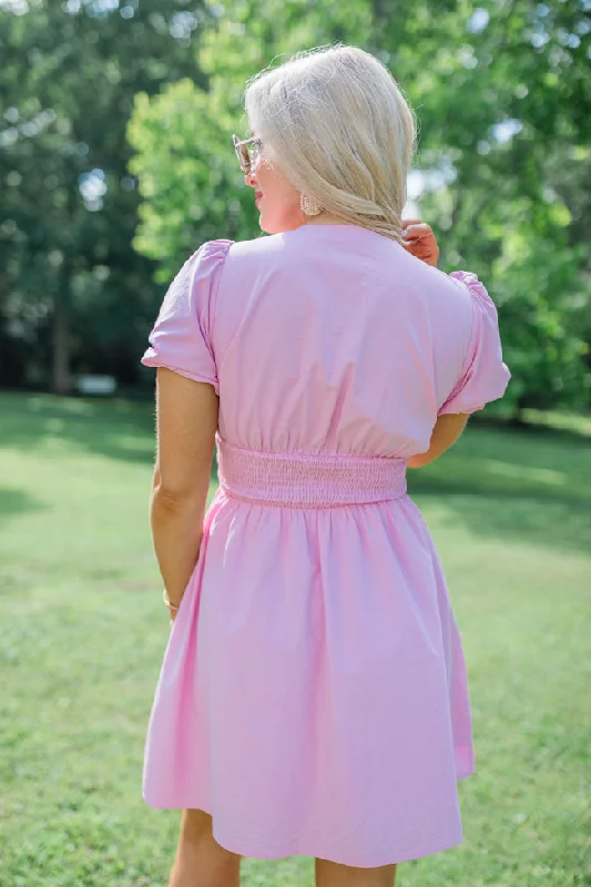 Never Bothered Pink Button Detail Mini Dress