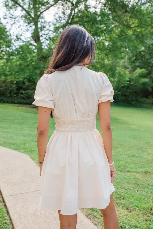 Never Bothered Taupe Button Detail Mini Dress