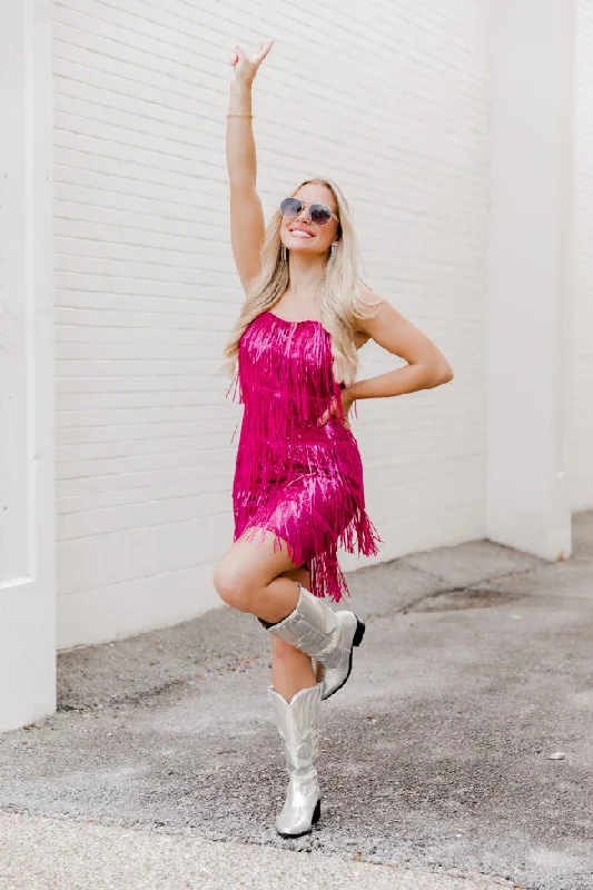 Just Ask Me Pink Sequin Fringe Tank Mini Dress