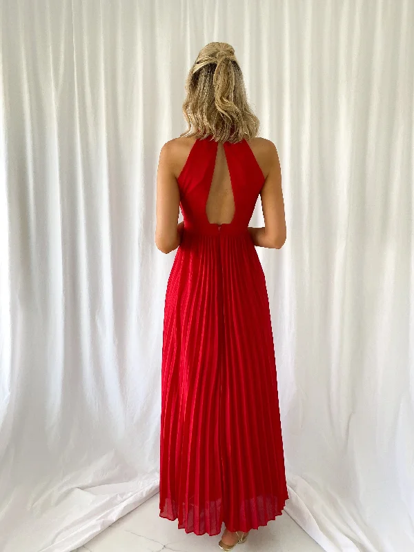 Roxy Pleated Maxi Dress - Red