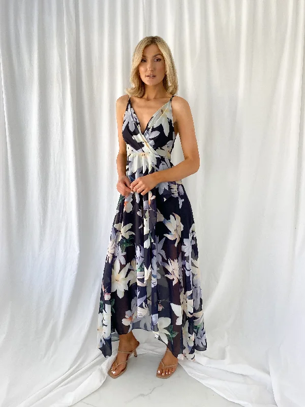 Daisy Floral Maxi Dress - Black