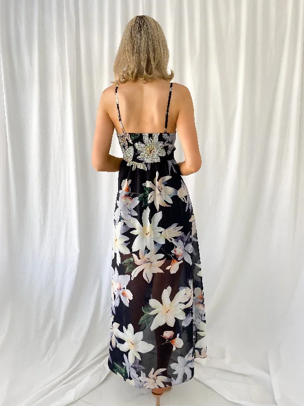 Daisy Floral Maxi Dress - Black