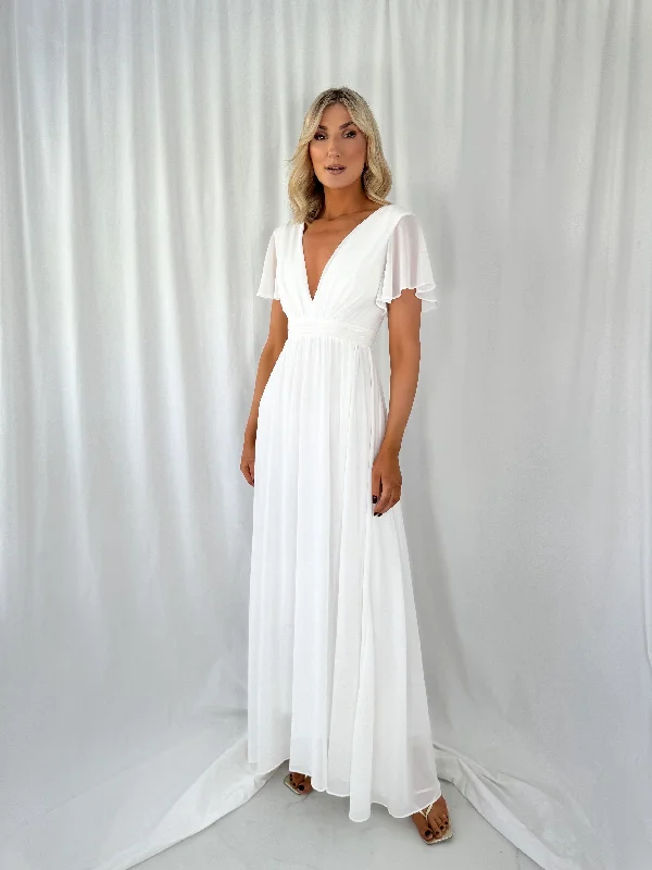 Tacha Short Sleeves Maxi Dress - White