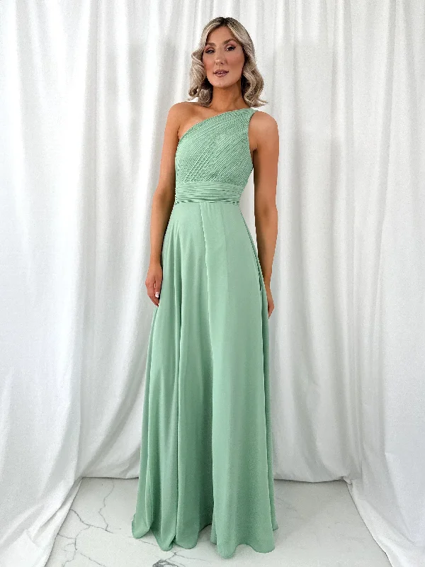 Tracy One Shoulder Draped Top Maxi Dress - Apple Green