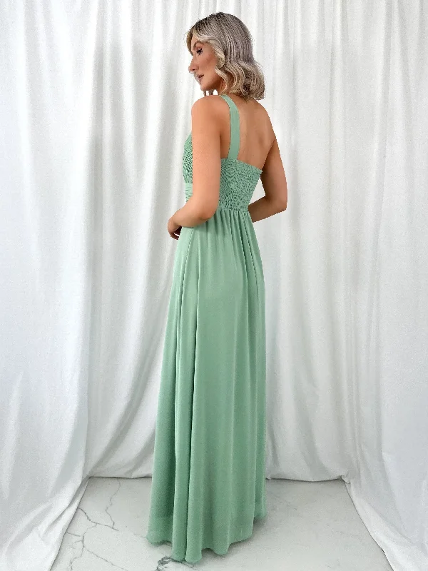 Tracy One Shoulder Draped Top Maxi Dress - Apple Green