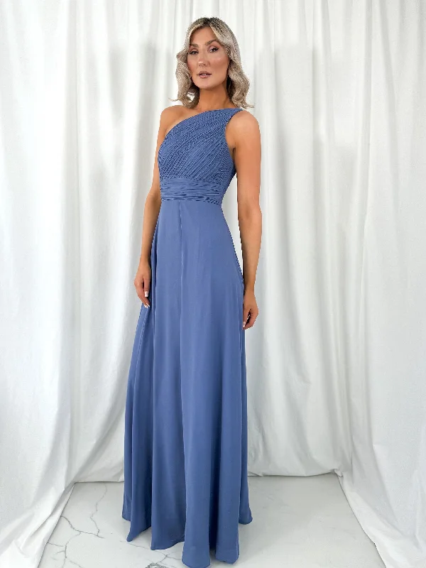 Tracy One Shoulder Draped Top Maxi Dress - Dusty Blue