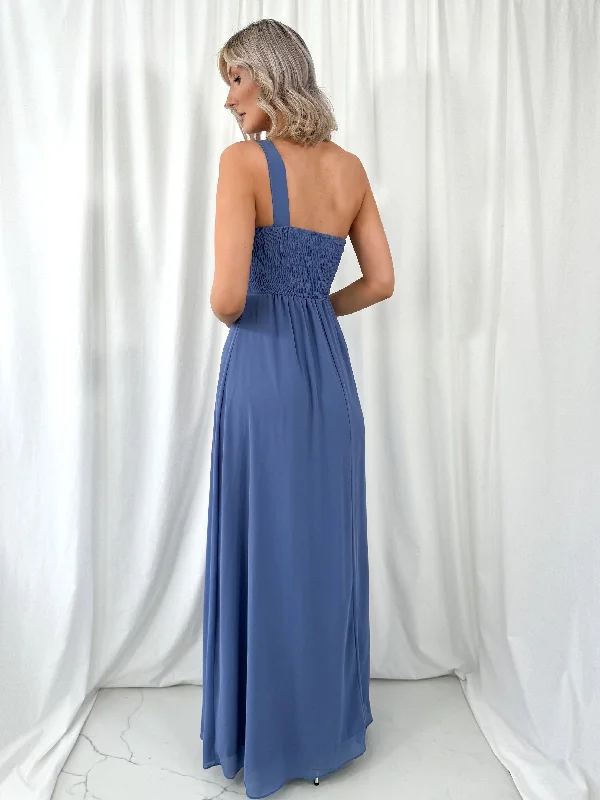 Tracy One Shoulder Draped Top Maxi Dress - Dusty Blue