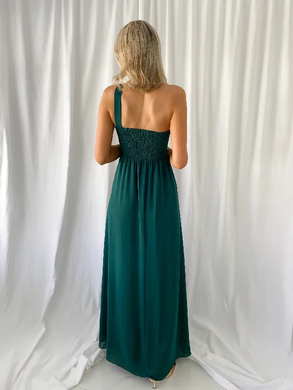 Tracy One Shoulder Draped Top Maxi Dress - Green