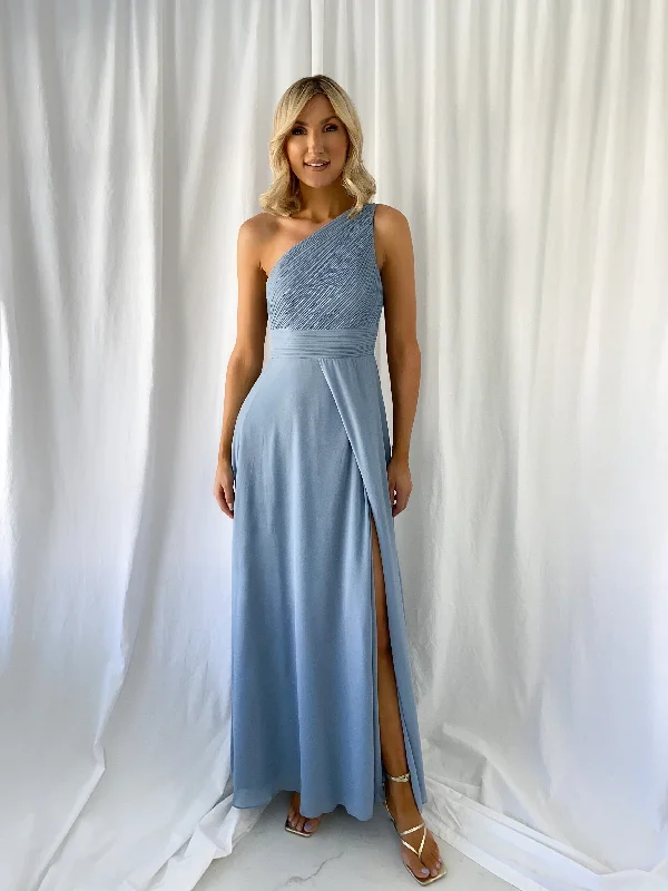 Tracy One Shoulder Draped Top Maxi Dress - Light Blue