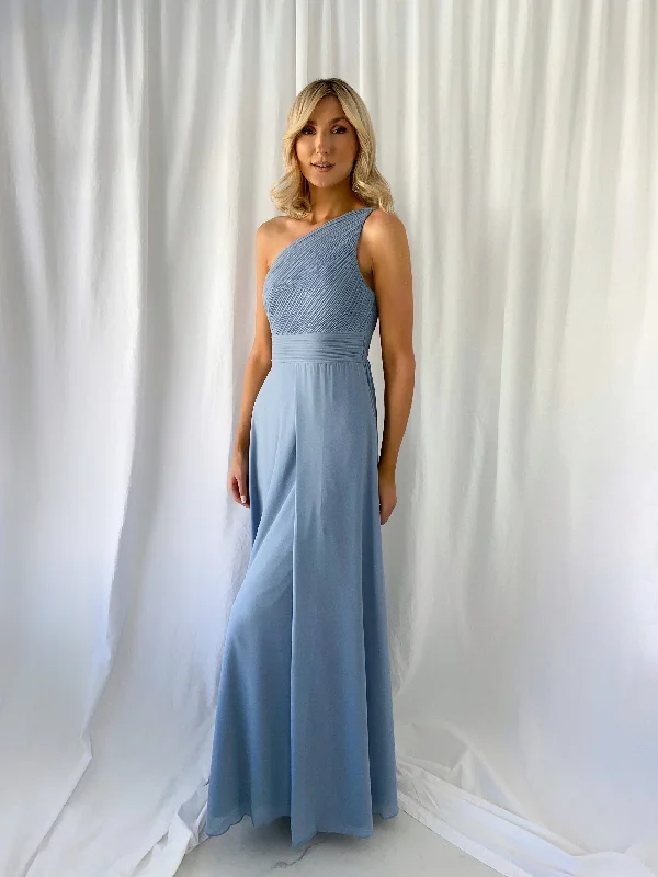 Tracy One Shoulder Draped Top Maxi Dress - Light Blue