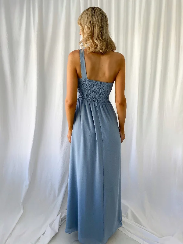 Tracy One Shoulder Draped Top Maxi Dress - Light Blue